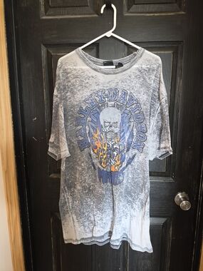 Harley-Davidson Men's Gray Graphic Skull Flame T-Shirt Size 2XL Lived In Look